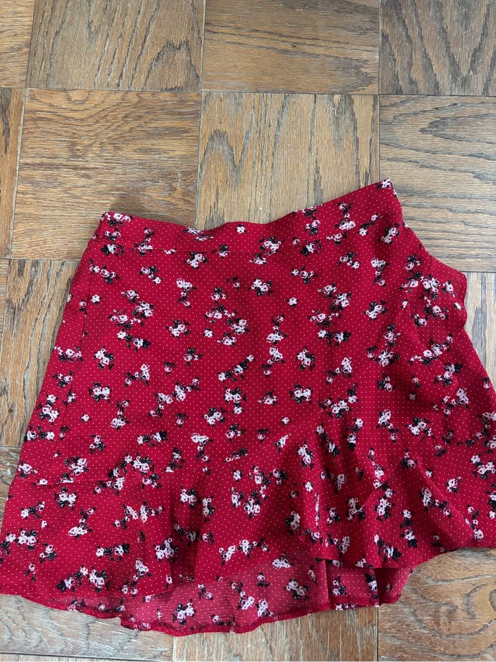 Red Floral Ruffle Mini Skirt